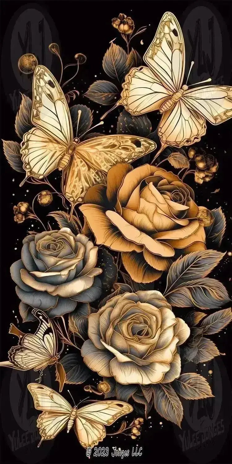 Gold Floral Pattern With Butterfly Diamond Painting – Best Diamond Paintings