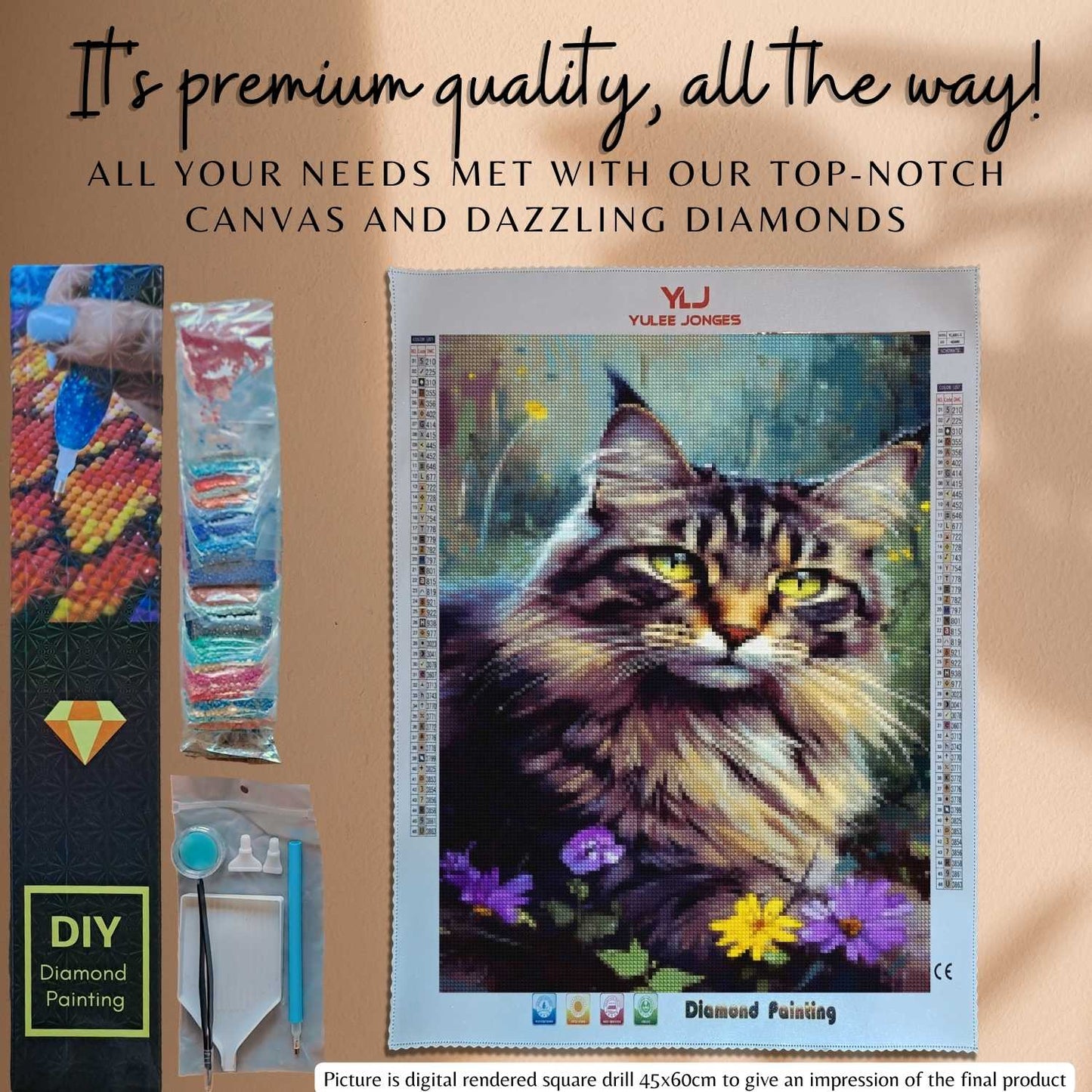 Contrast Coon Cat Symphony - Cat Diamond Painting Kit - YLJ Art Shop - YLJ Art Shop